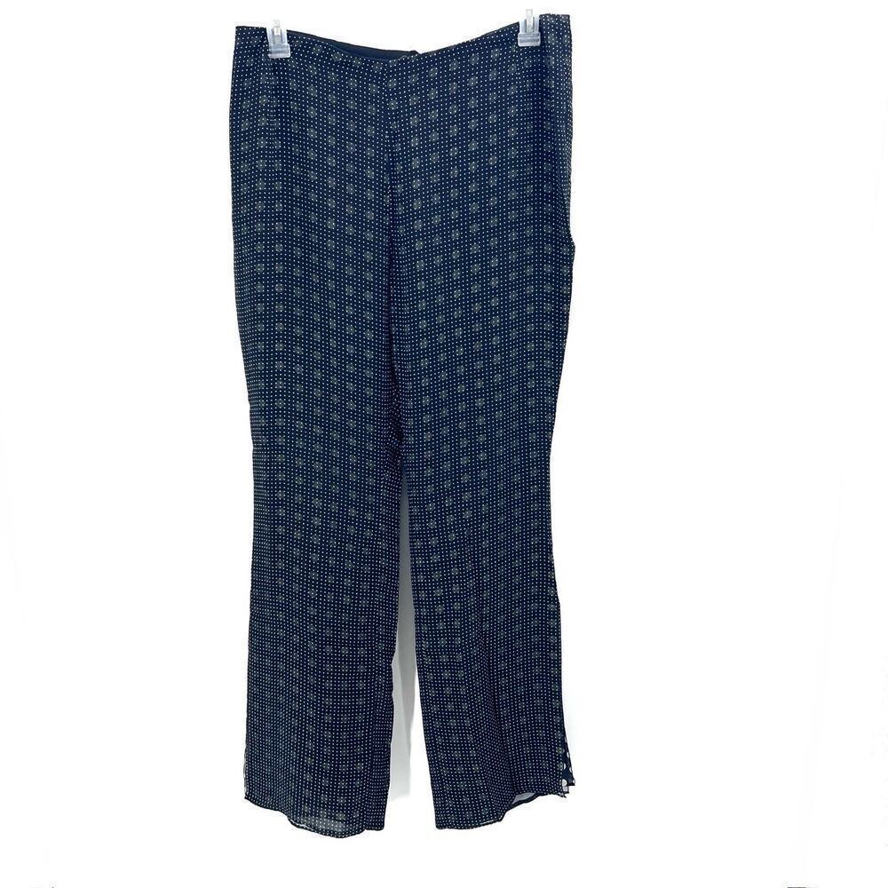 AKRIS Black White Polka Dot 100% Silk Layered Pants Leg Slits